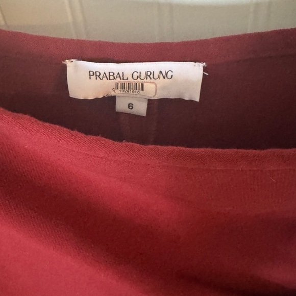 PRABAL GURUNG | Collective ruffle slitted midi skirt Dark Red | Sz 6 - Picture 5 of 8